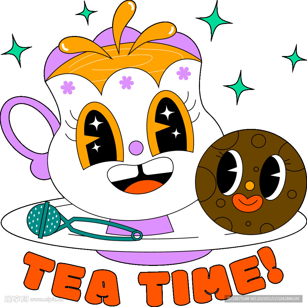 卡通茶杯与椰子的茶时光