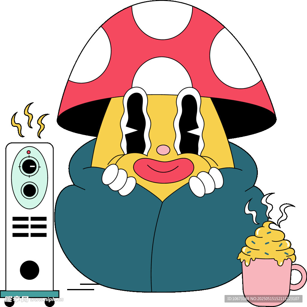 蘑菇角色惬意享受暖风机