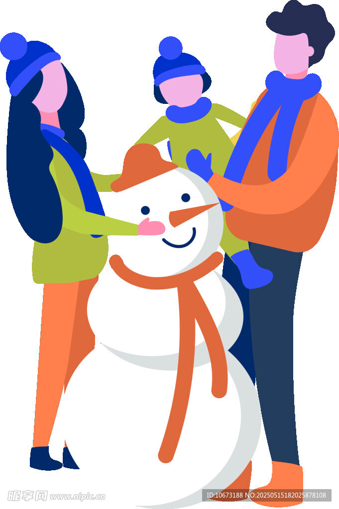 一家人欢乐堆雪人