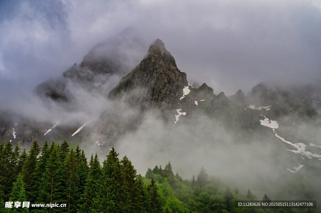 云雾缭绕的山林与山峰