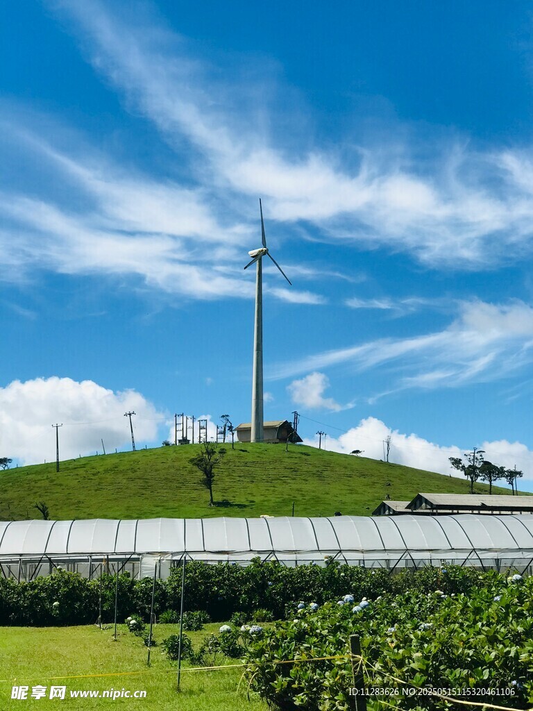 田园风光中的风力发电设施