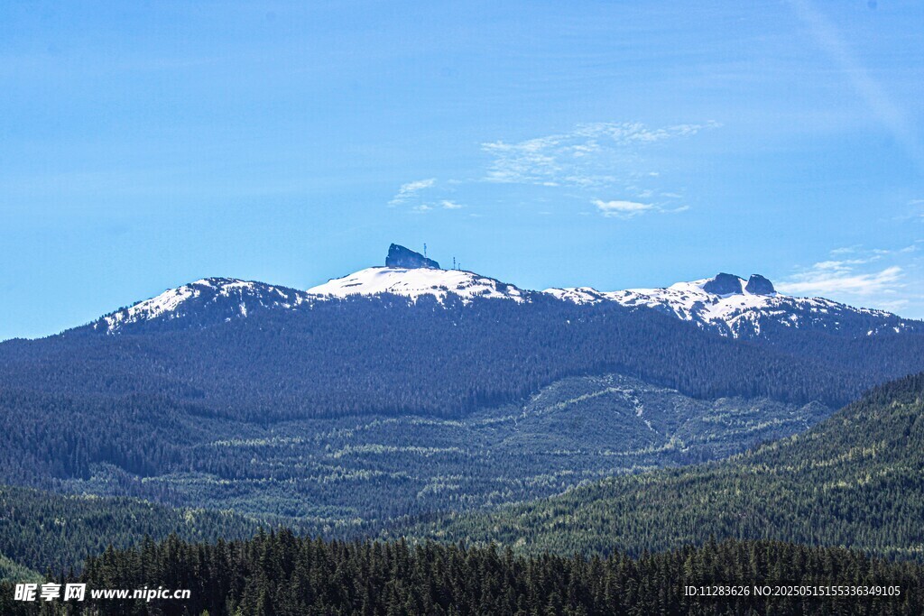 壮丽雪山与葱郁山林景观