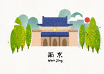 中式古建筑风景插画