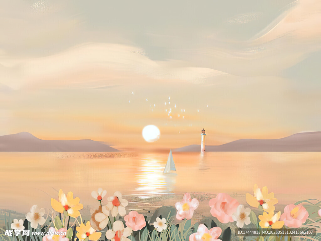 海边花海创意油画装饰画