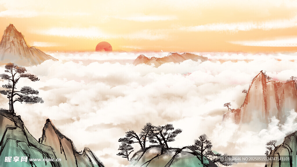云海中的壮丽山峦日出