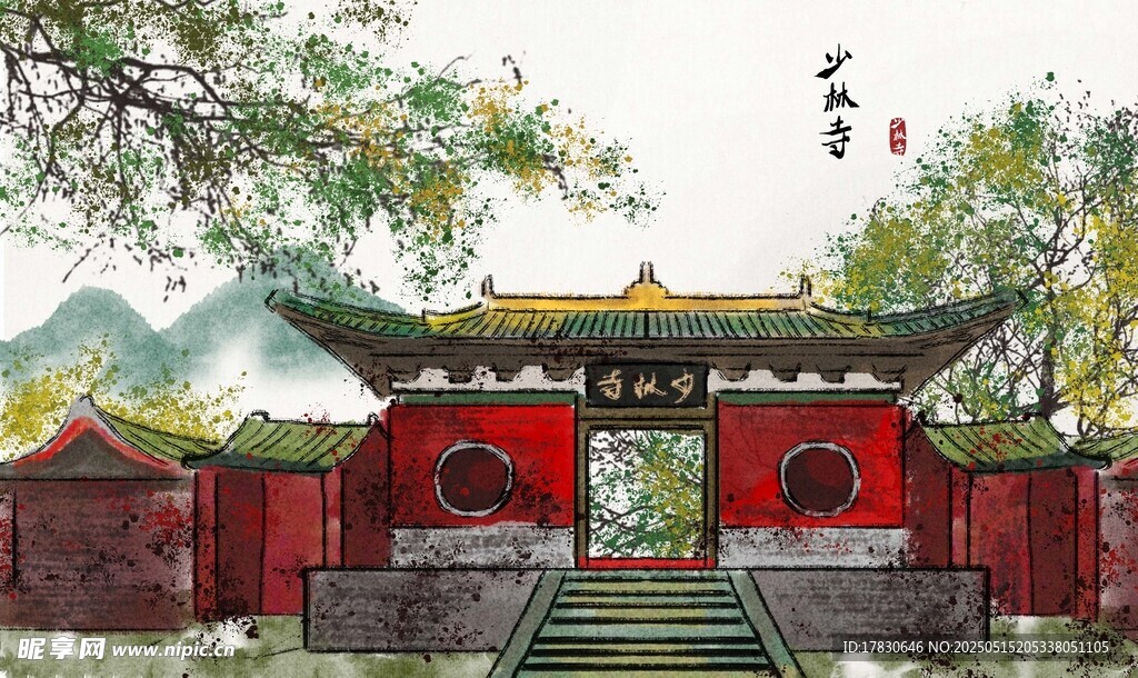 中式古典红墙庙宇景观