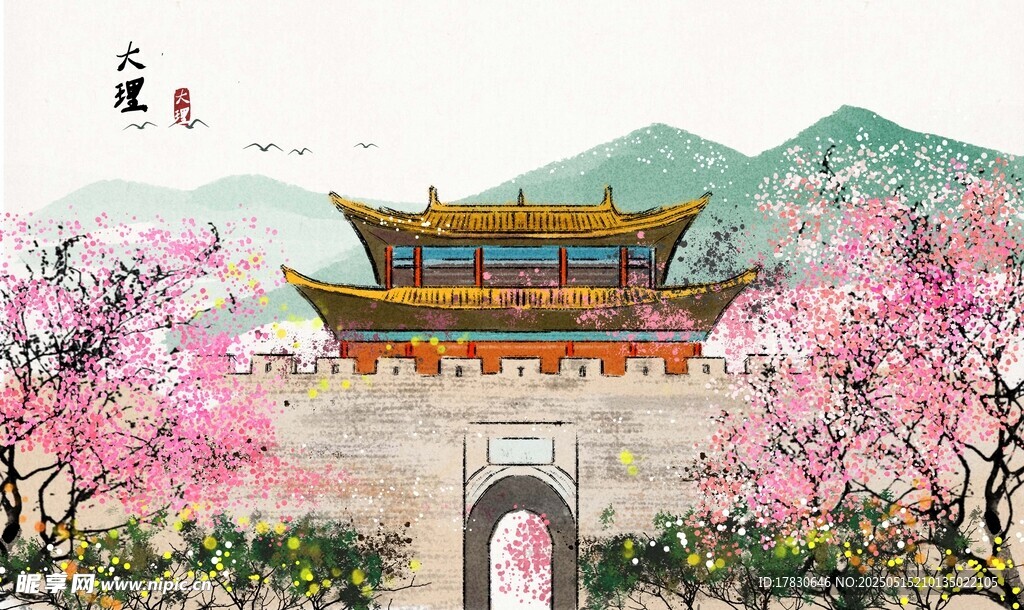 春日繁花中的古典建筑