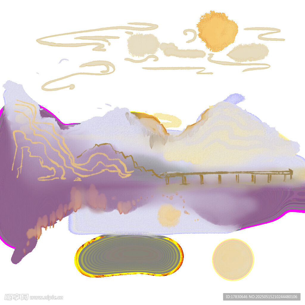 梦幻山水抽象艺术插画