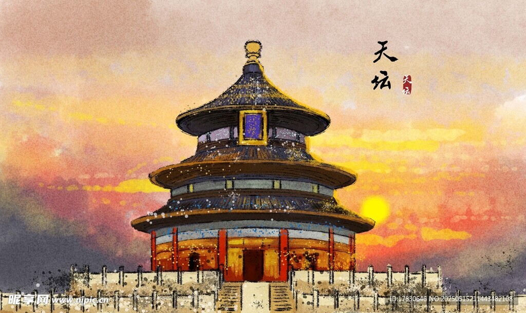 天坛美景 夕阳下的古建筑