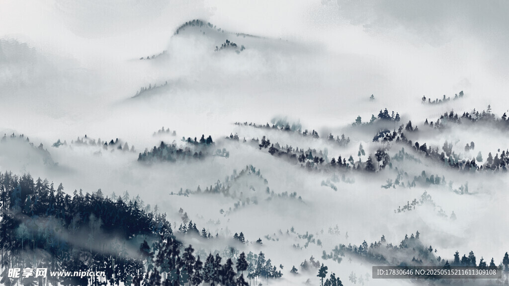 水墨山水间的朦胧景致