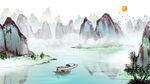 水墨山水间的孤舟美景