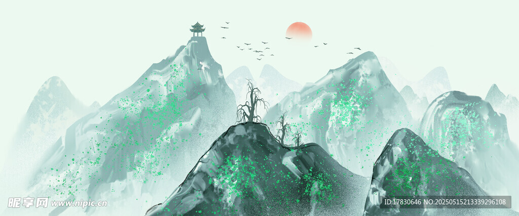 水墨山水间的日出美景