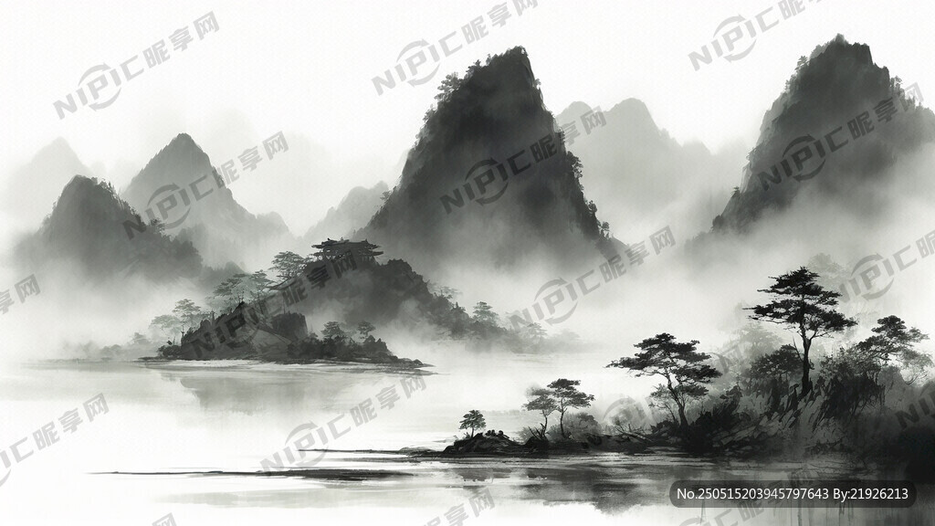 书法山水画话背景 绿色为主