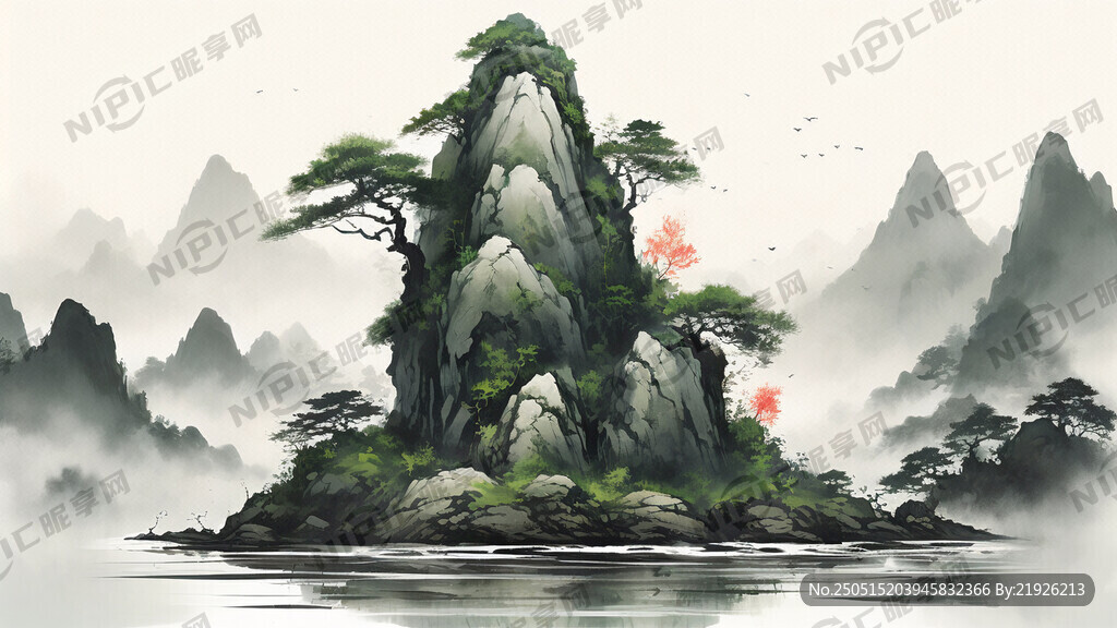 书法山水画话背景 绿色为主