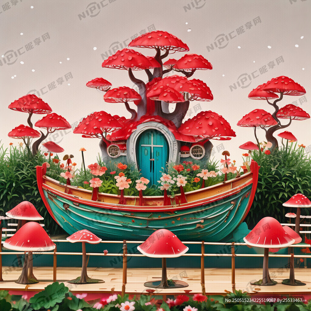 花草红船蘑菇房子幼儿园儿童舞台