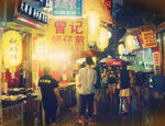 热闹的夜间街头小吃摊