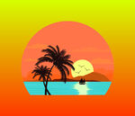 夕阳下的海边棕榈树美景