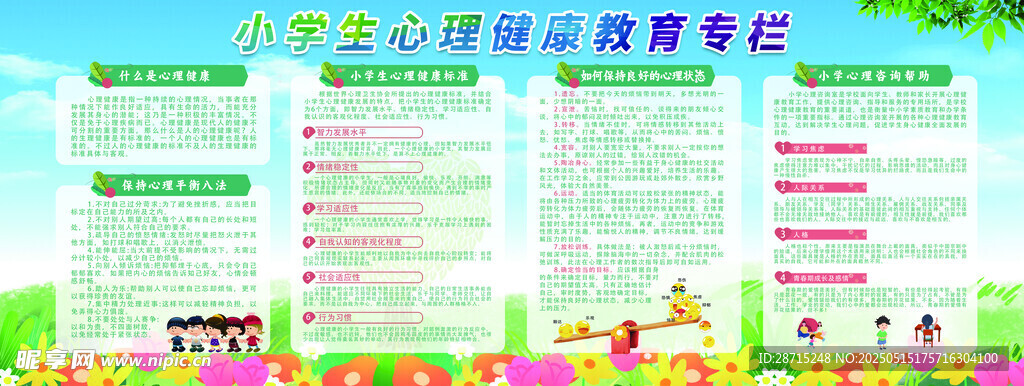 小学生心理健康教育专栏展板