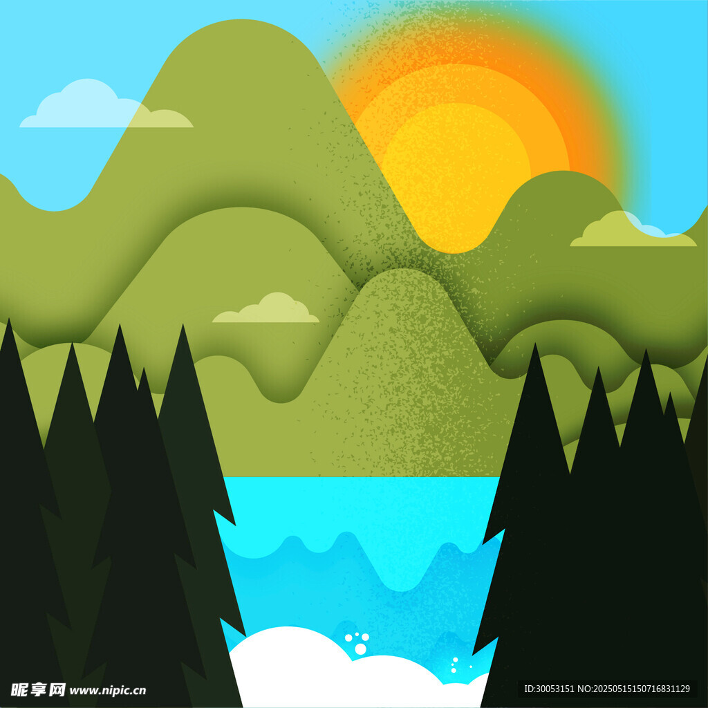 山间湖畔日出美景