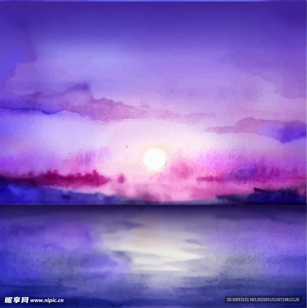 梦幻紫色海上日落美景