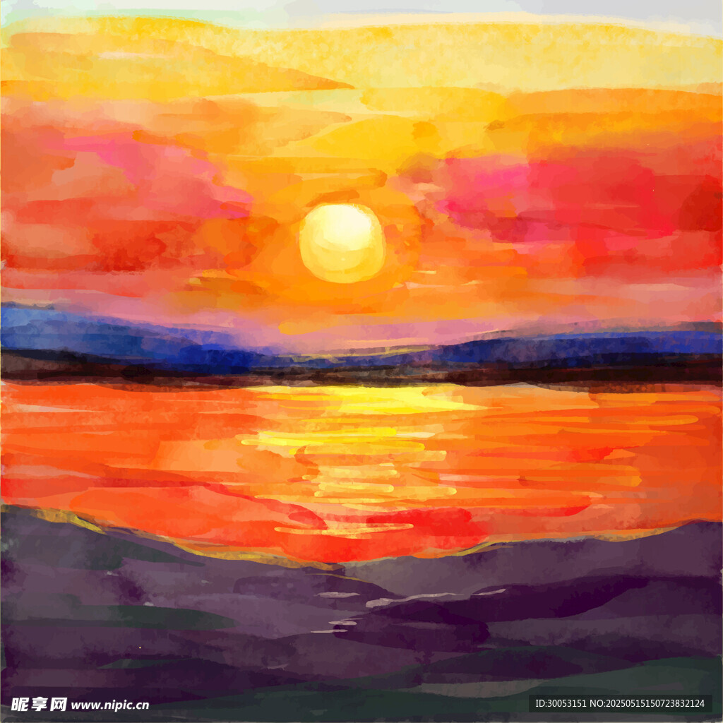 夕阳下的绚丽湖景