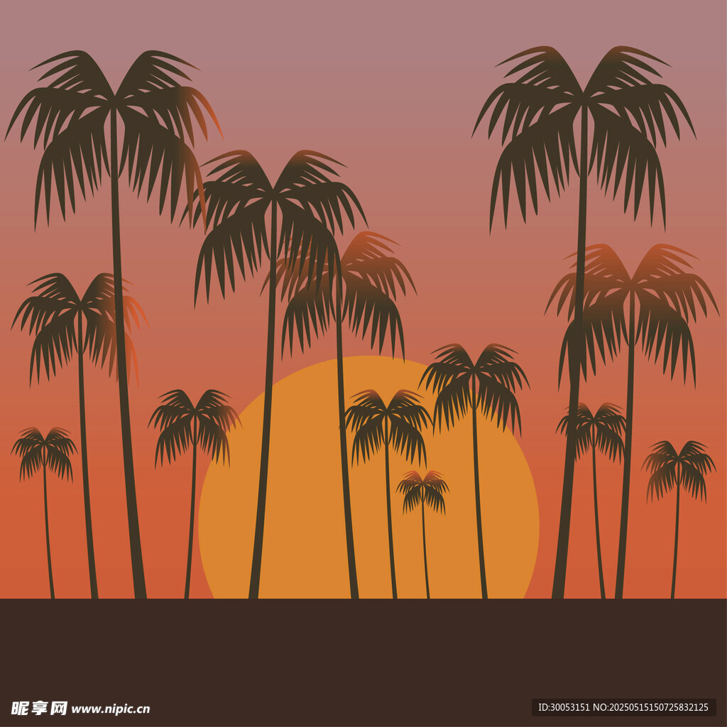 夕阳下的棕榈树美景
