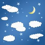 夜空下的云朵与星月