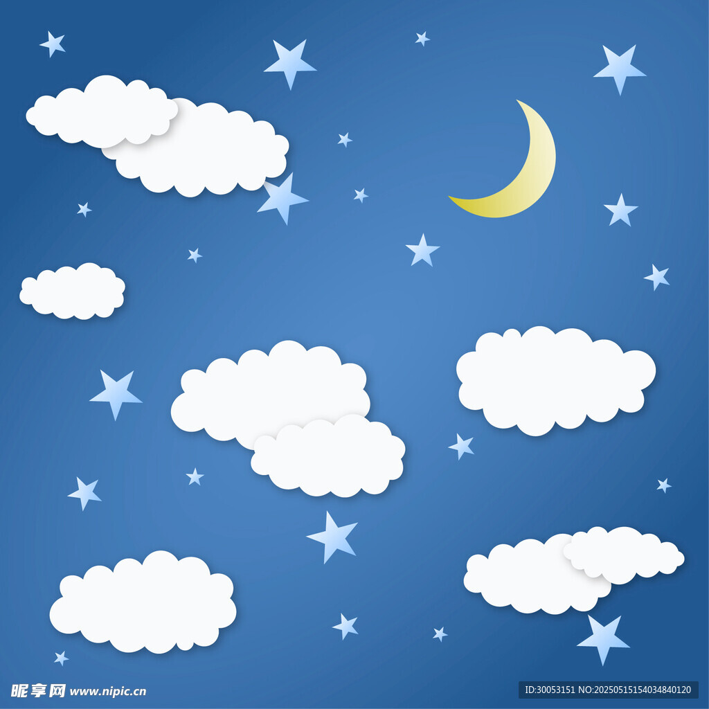 夜空下的云朵与星月