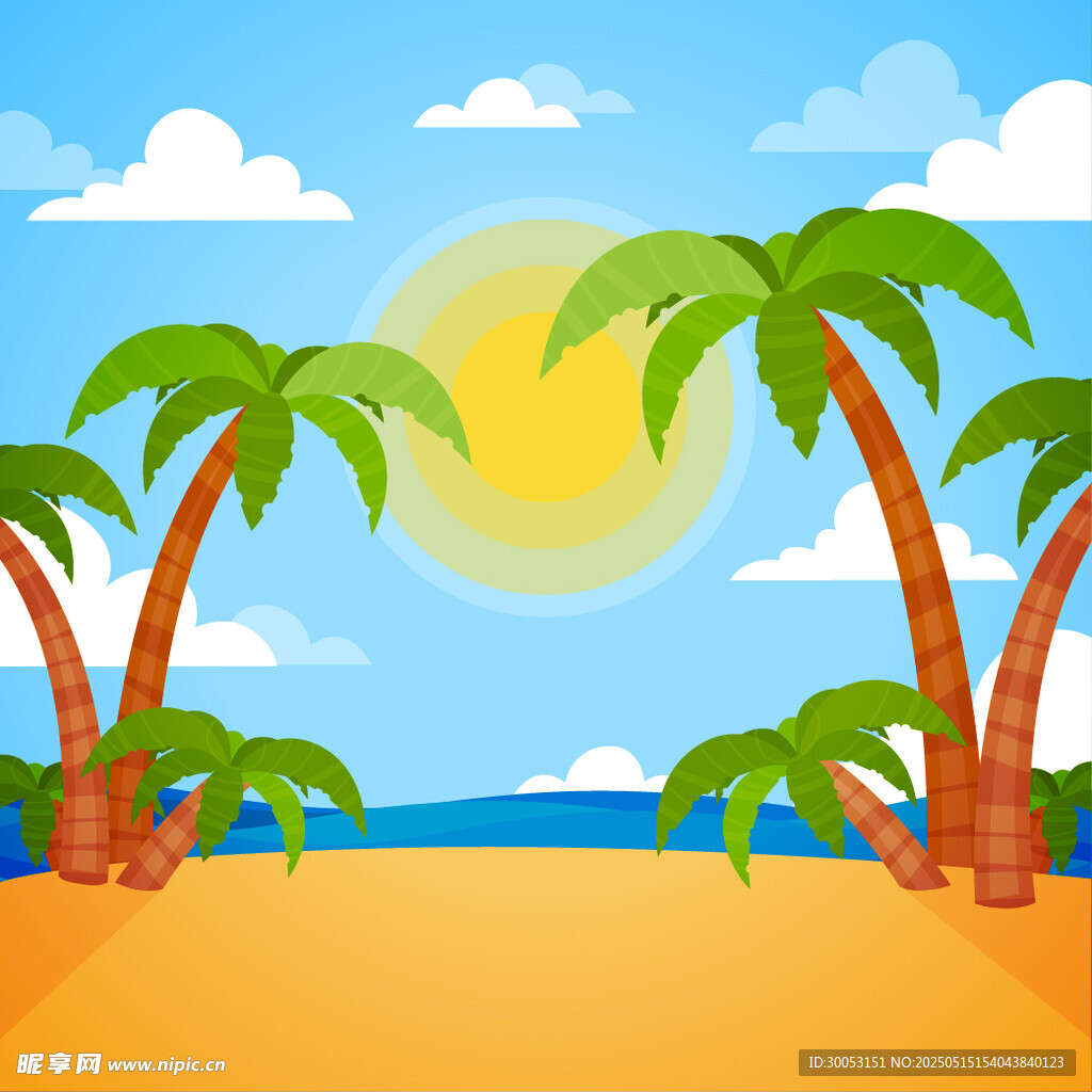 夏日海滩椰林风光