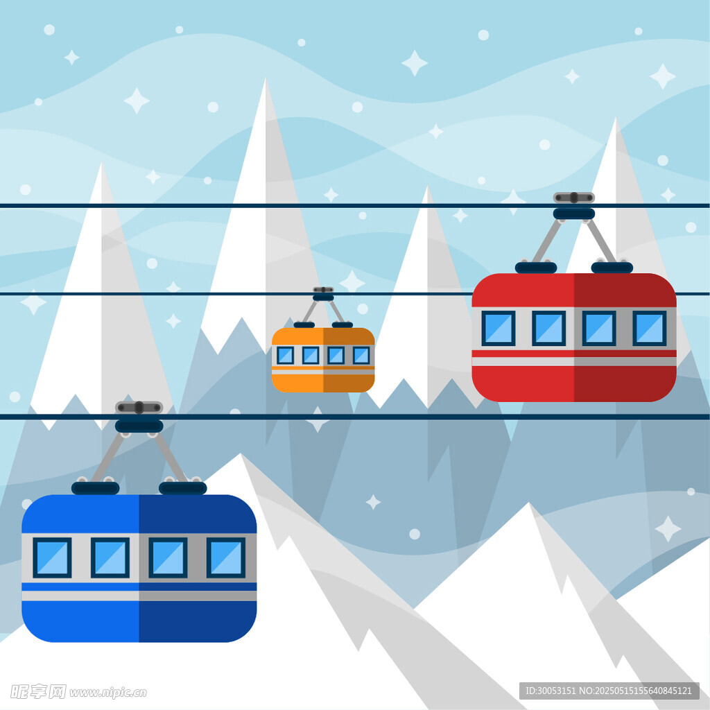 雪山间的缆车景观