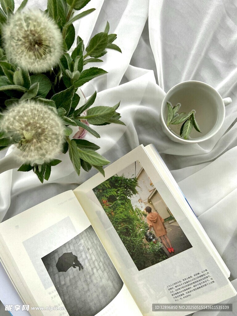 清新静物花与书的惬意时光