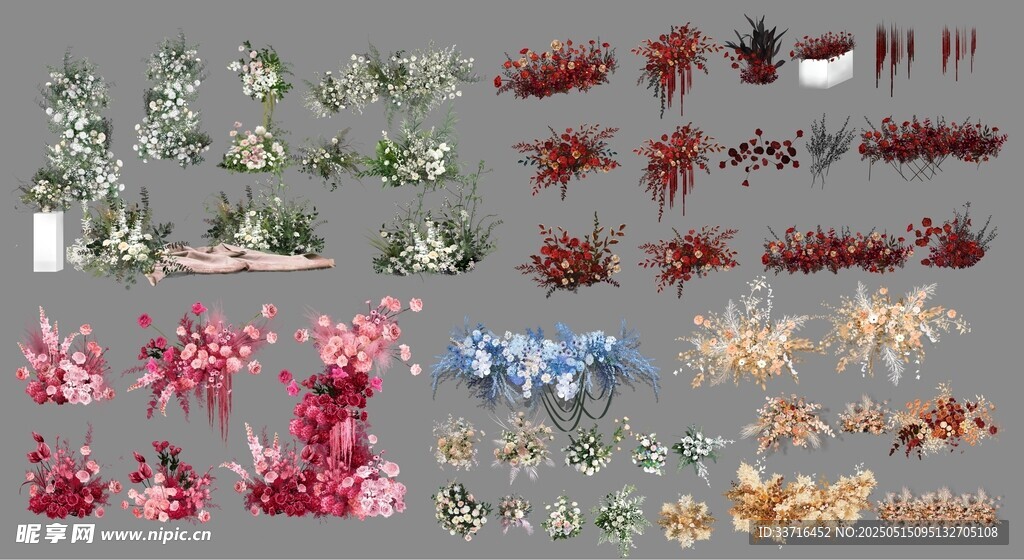 婚礼花艺   白色 玫红 红色