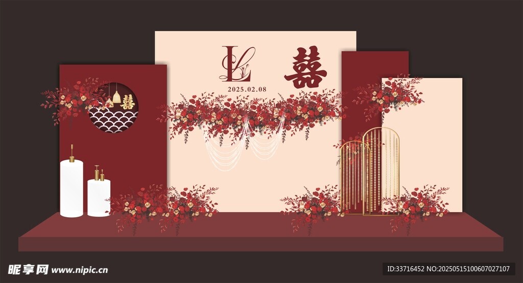 红色 香槟色 婚礼