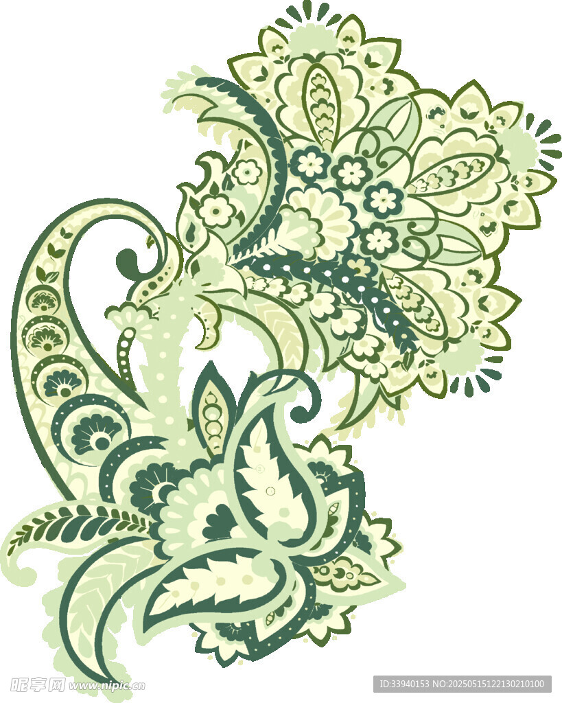 复古绿色佩斯利花纹图案