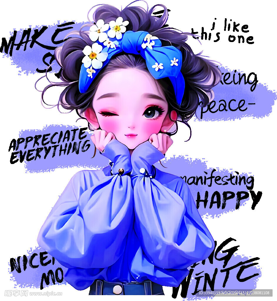 梦幻蓝调少女插画