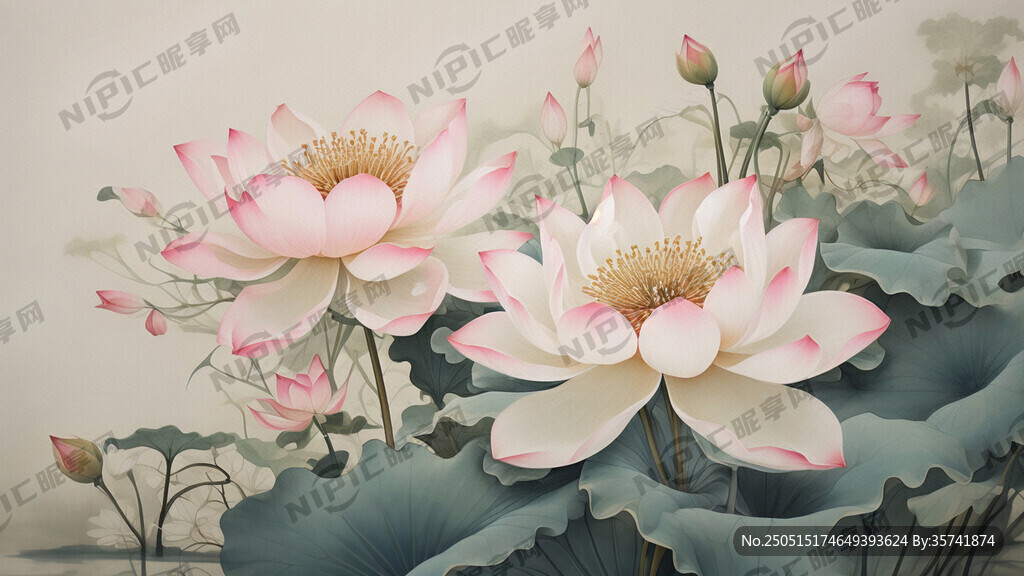 中国风荷花 荷花整幅图的左边