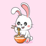 吃面条的可爱卡通小兔子