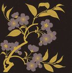 金色花枝紫色花朵图案