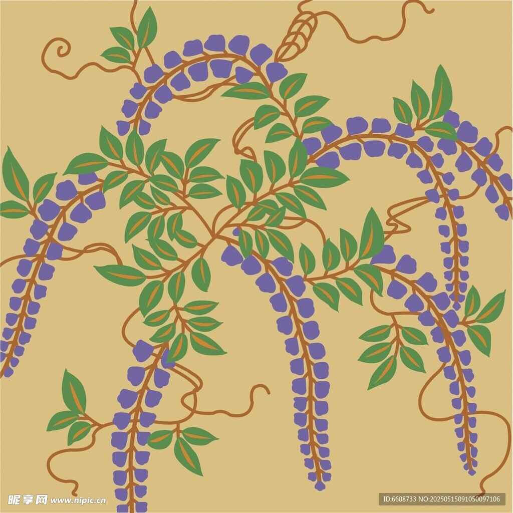 藤蔓上的紫色花朵图案