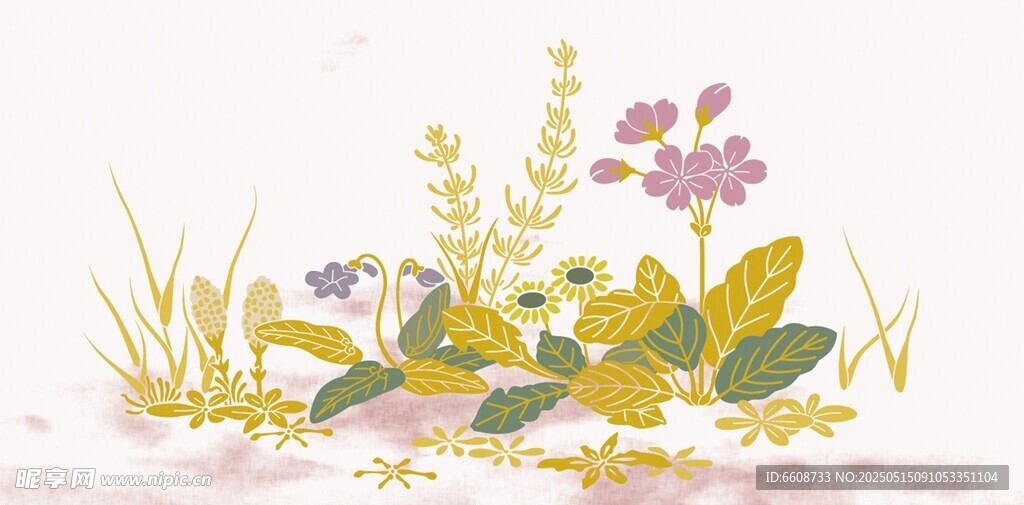 手绘清新花草组合画面