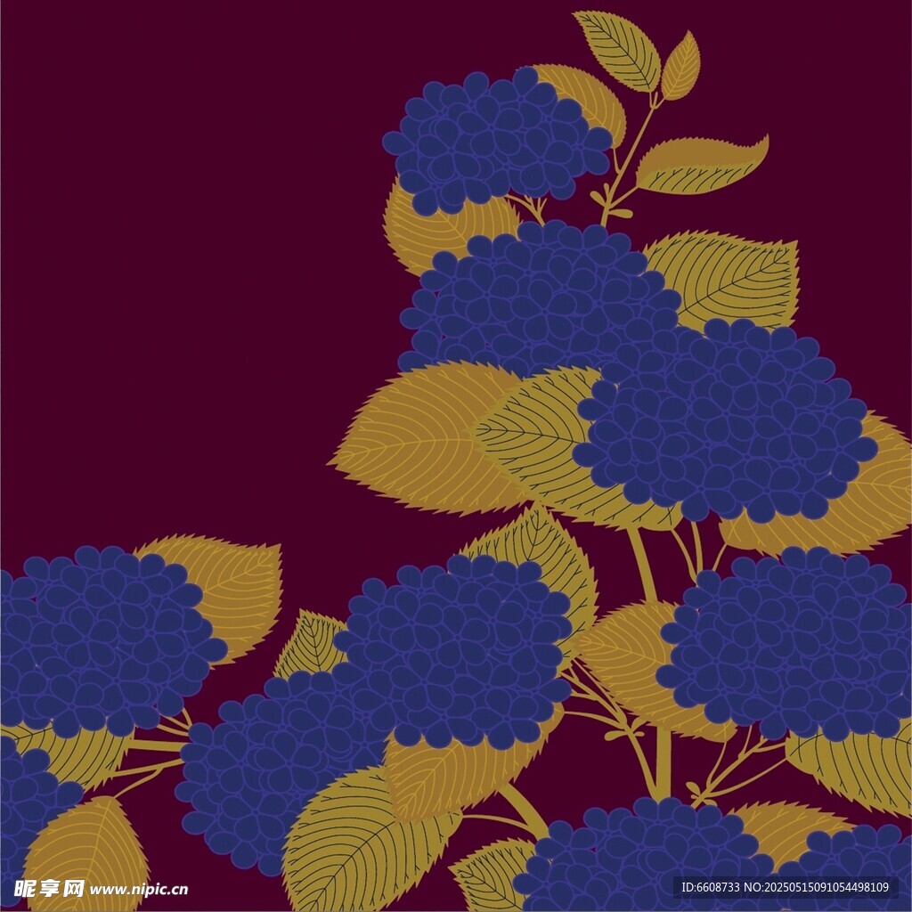 紫色背景绣球花图案