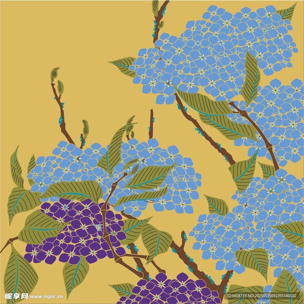 蓝紫花卉插画