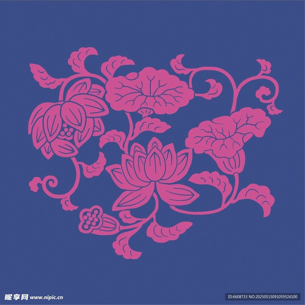 粉色莲花中式传统花纹图案