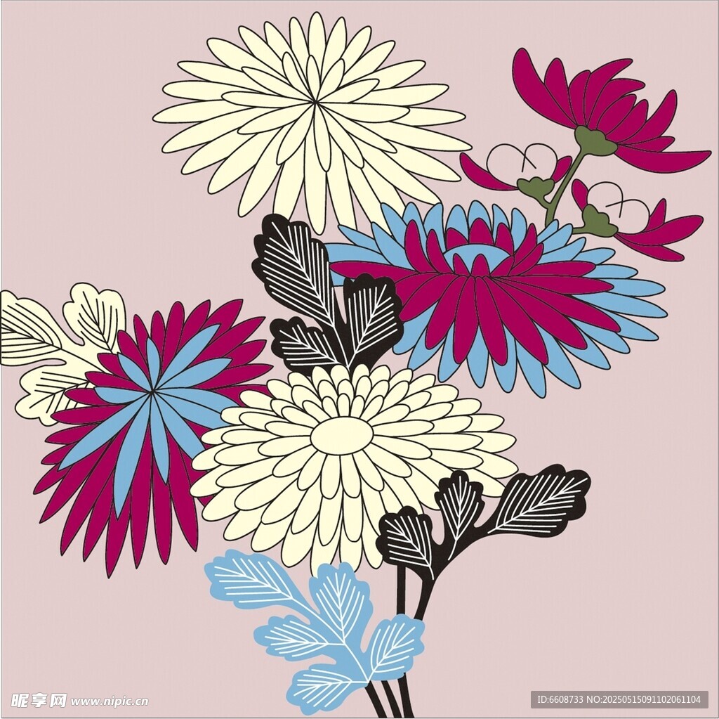手绘多彩花卉插画