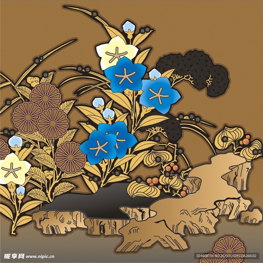 插画中的奇幻花卉与生物