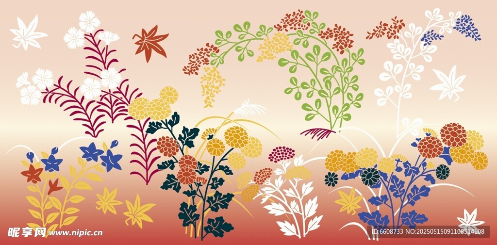 梦幻花卉飞鸟背景图案