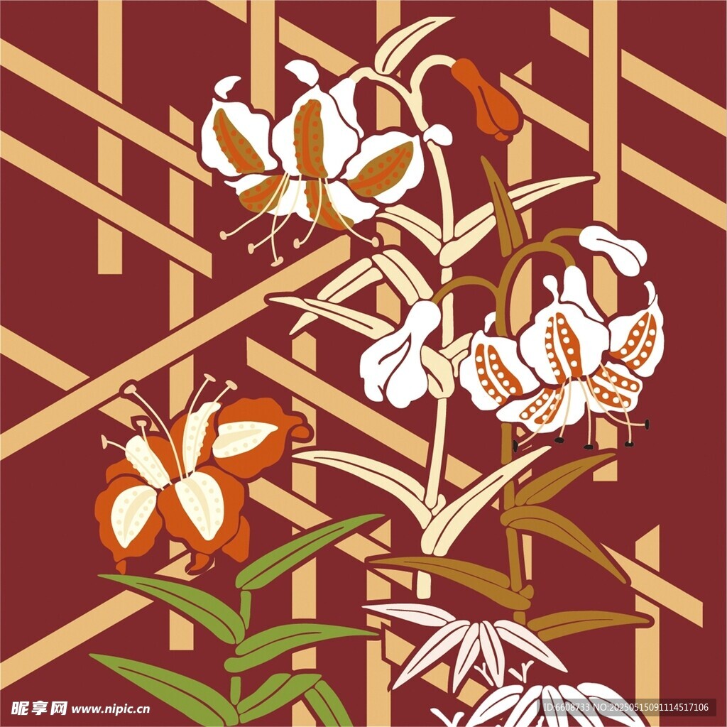 复古风花卉与几何图案装饰
