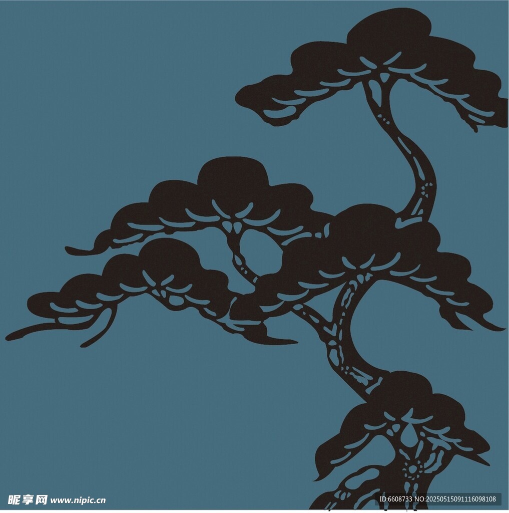 中式墨韵松树剪影图案