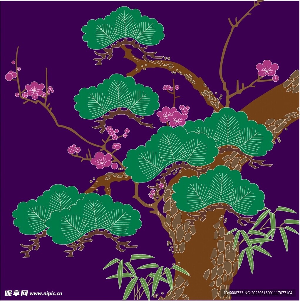 中式繁花绿树装饰图案