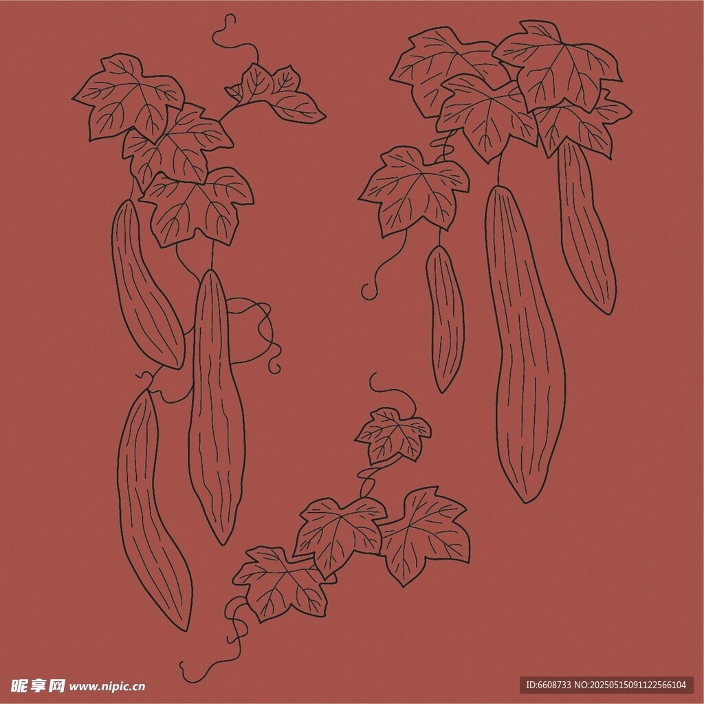 手绘花卉植物线条图案
